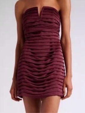 NWT Ramy Brook Pia Strapless V Notch Mini Dress Burgundy Size 10 Retail $625